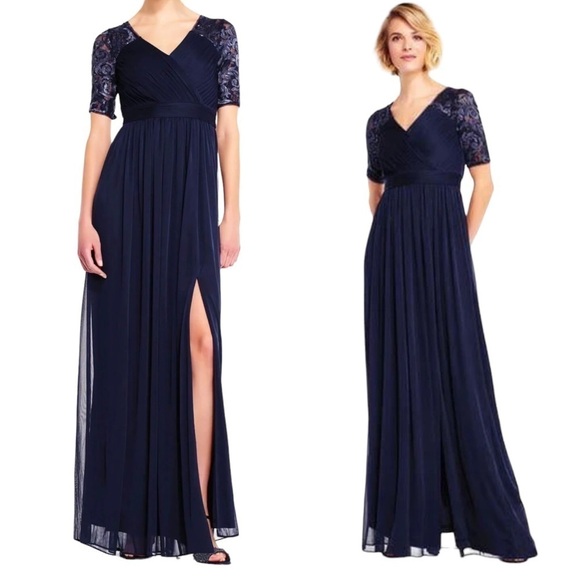 Adrianna Papell Pleated Embellished Ruched Chiffon Maxi Dress - Picture 8 of 13